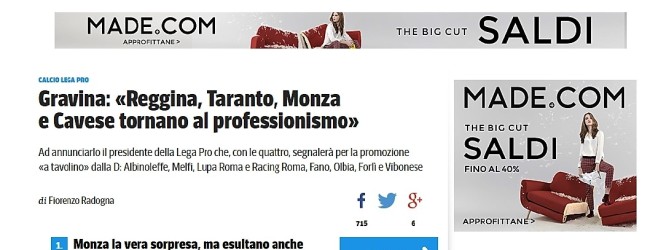 Gravina al Corriere fa esultare gli amaranto:”La Reggina tornerà in Lega Pro”