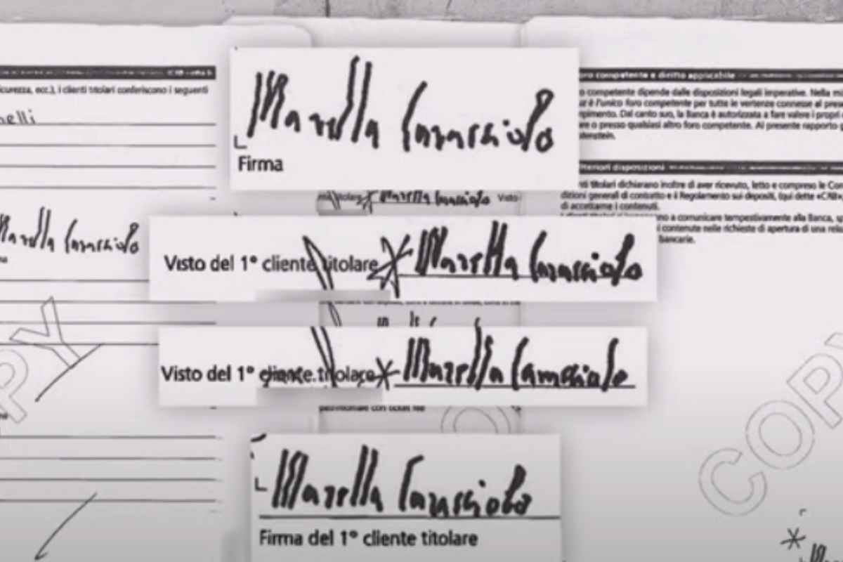 alcune firme su documenti di Marella Caracciolo
