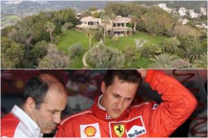 La casa di Michael Schumacher e in basso il campione ai box