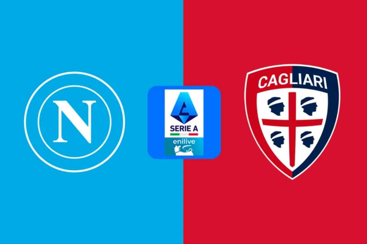 i loghi di Napoli, Cagliari e della Lega Serie A