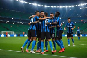 Immagine di esultanza dei giocatori dell'Inter